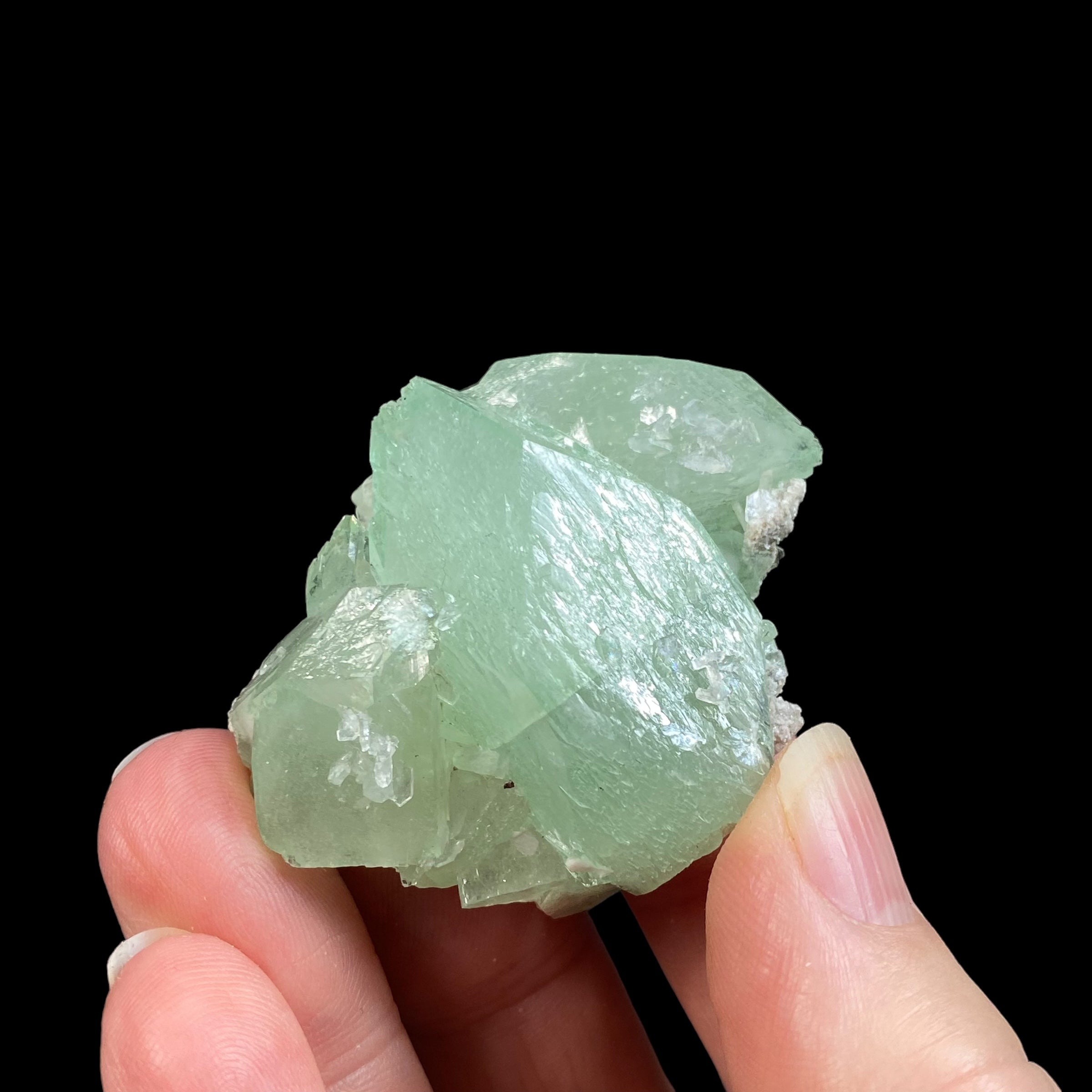 Green Apophyllite Crystal Cluster with Minor Stilbite