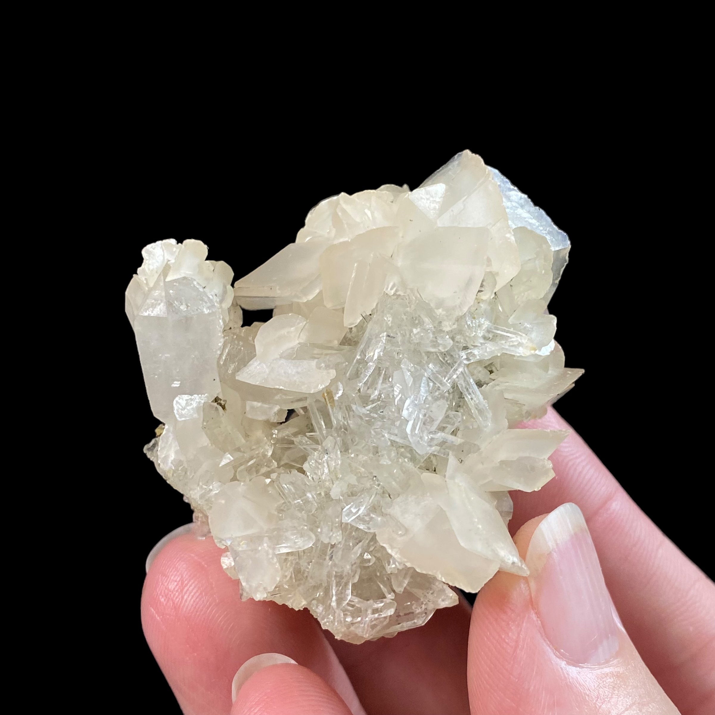 Fluorescent Calcite Cluster with Quartz from Trepça Mines, Kosovo