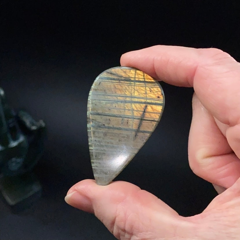 Yellow Orange Flash Teardrop Shaped Labradorite Cabochon