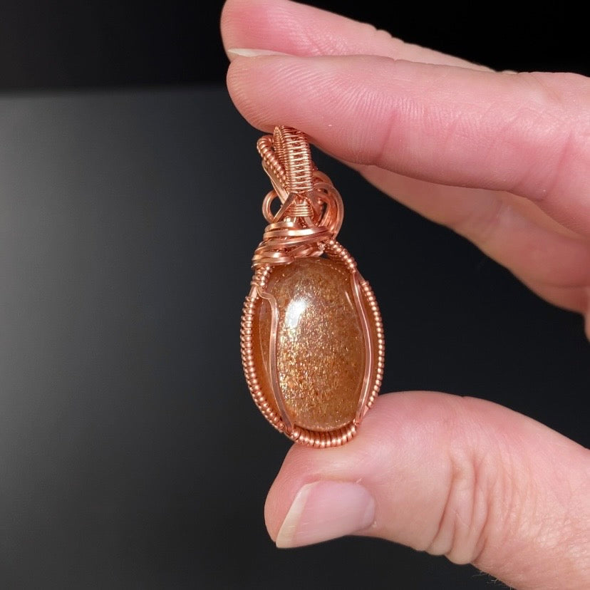Sunstone and Raw Copper Handmade Wire Wrapped Pendant