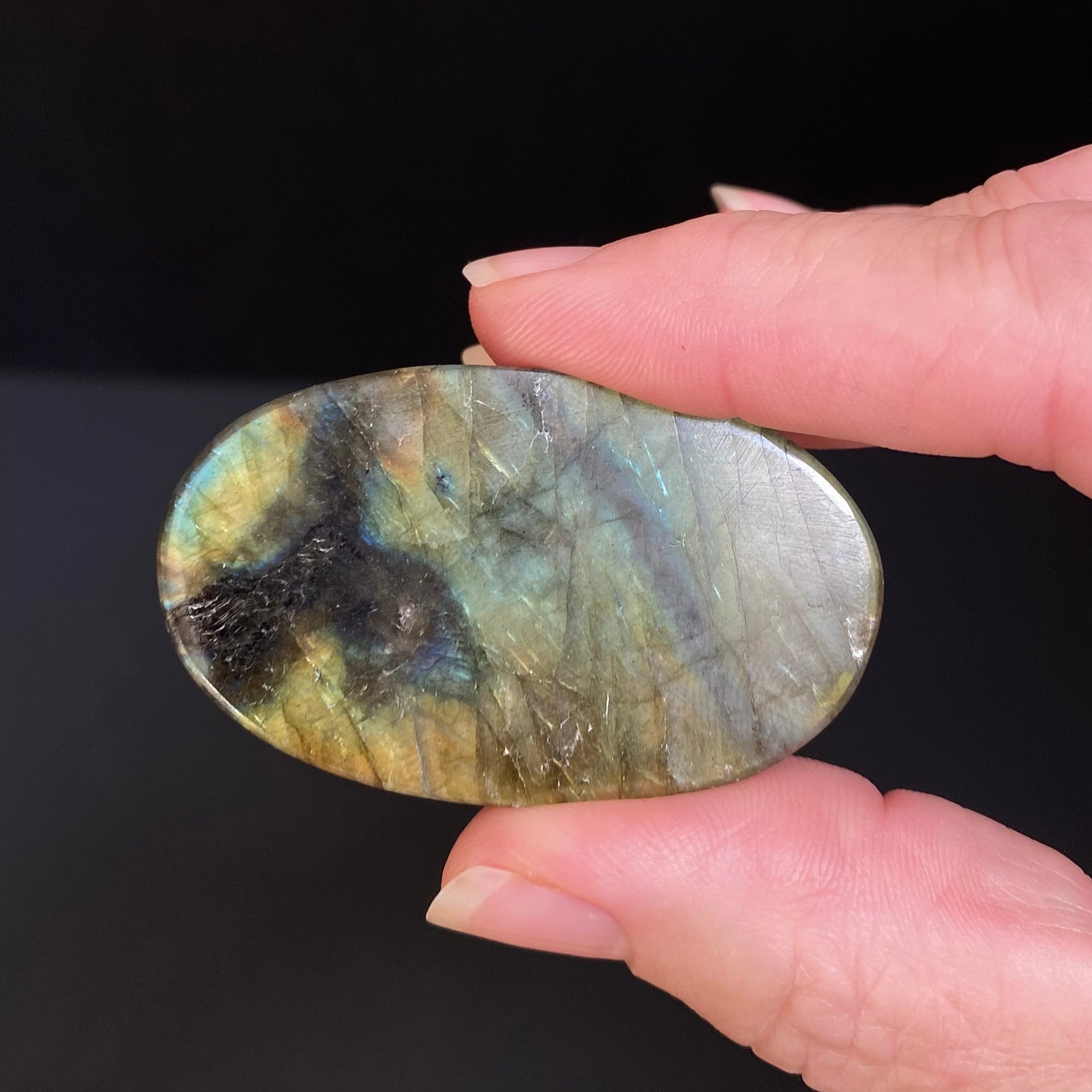Blue Green Flash Labradorite Oval Shaped Cabochon