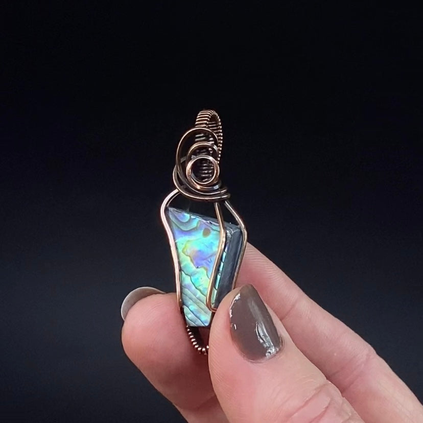 Abalone Shell Cabochon and Copper Wire Wrapped Pendant