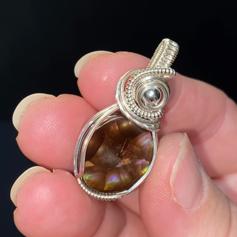 Mexican Fire Agate & Sterling Silver Wire Wrapped Pendant
