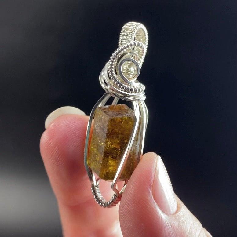 Dravite Tourmaline & Argentium Silver Tarnish Resistant Wire Wrapped Pendant