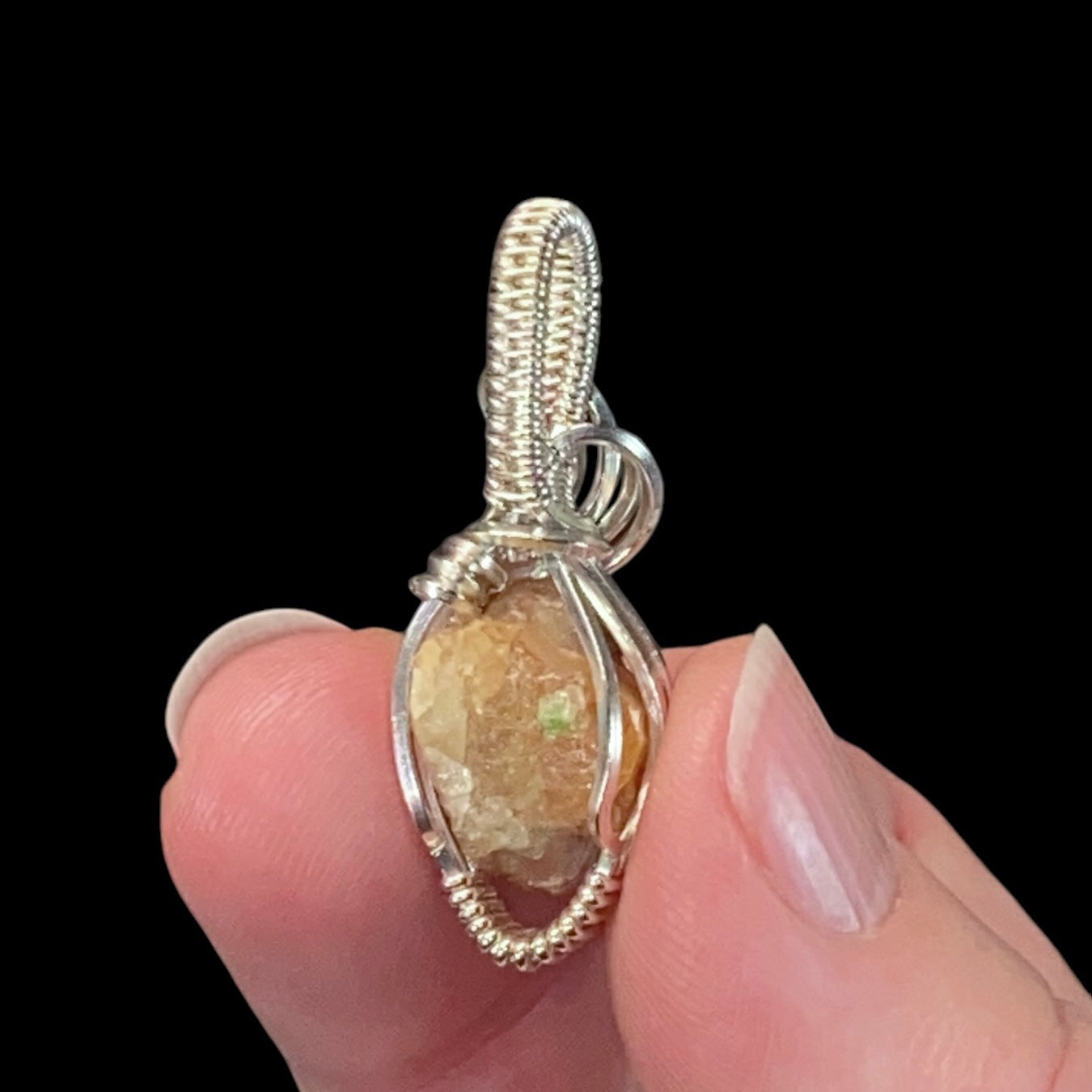 Natural Garnet & Tarnish Resistant Argentium Silver Wire Wrapped Pendant