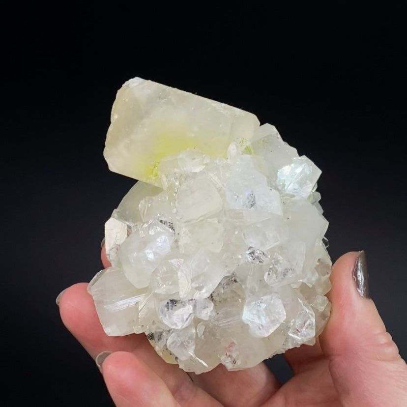 Clear Apophyllite Crystal Cluster with Yellow Calcite