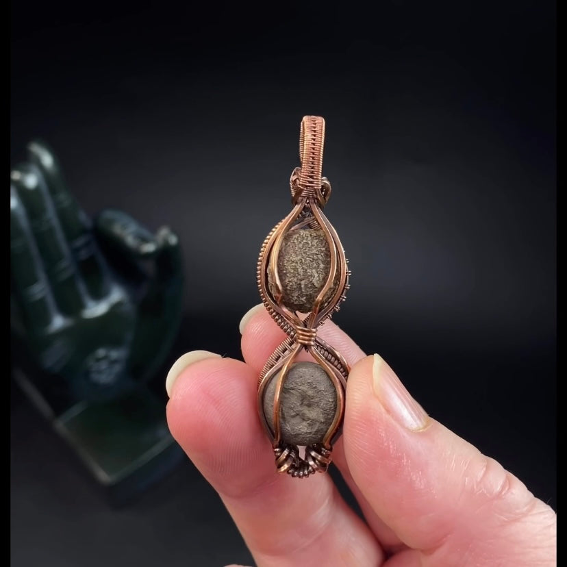 Copper Wire Wrapped Kansas Pop Rock Duo Pendant – Handcrafted Boji Stone Jewelry