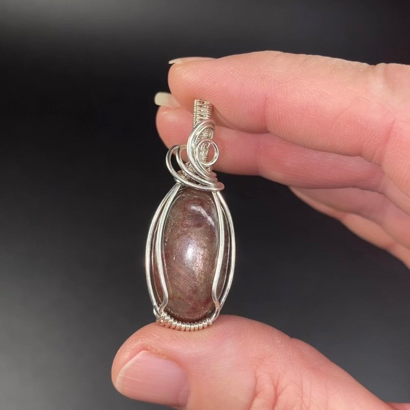 Confetti Sunstone and Sterling Silver Wire Wrapped Pendant