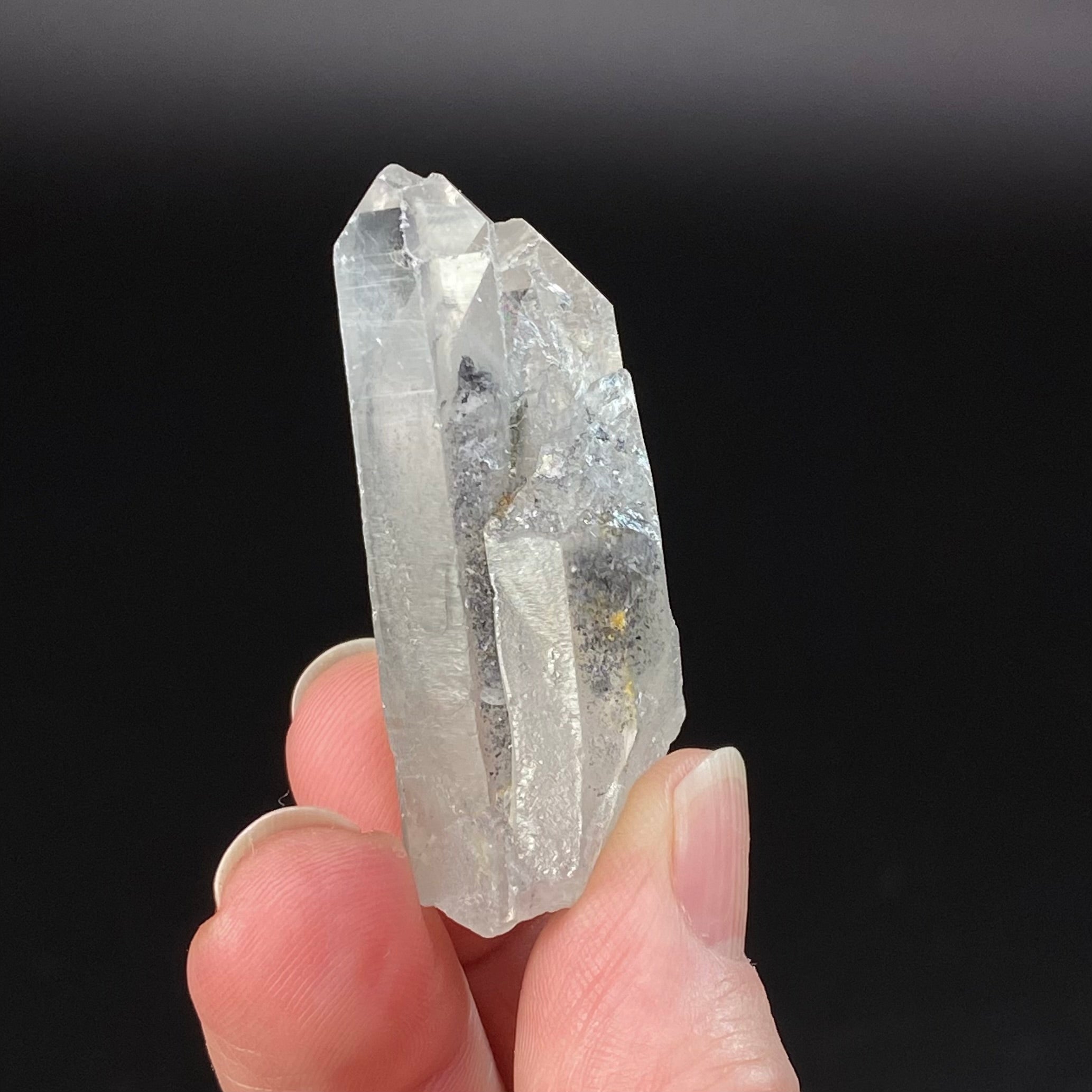 Gray Chlorite Included Twin Quartz Crystal Cluster