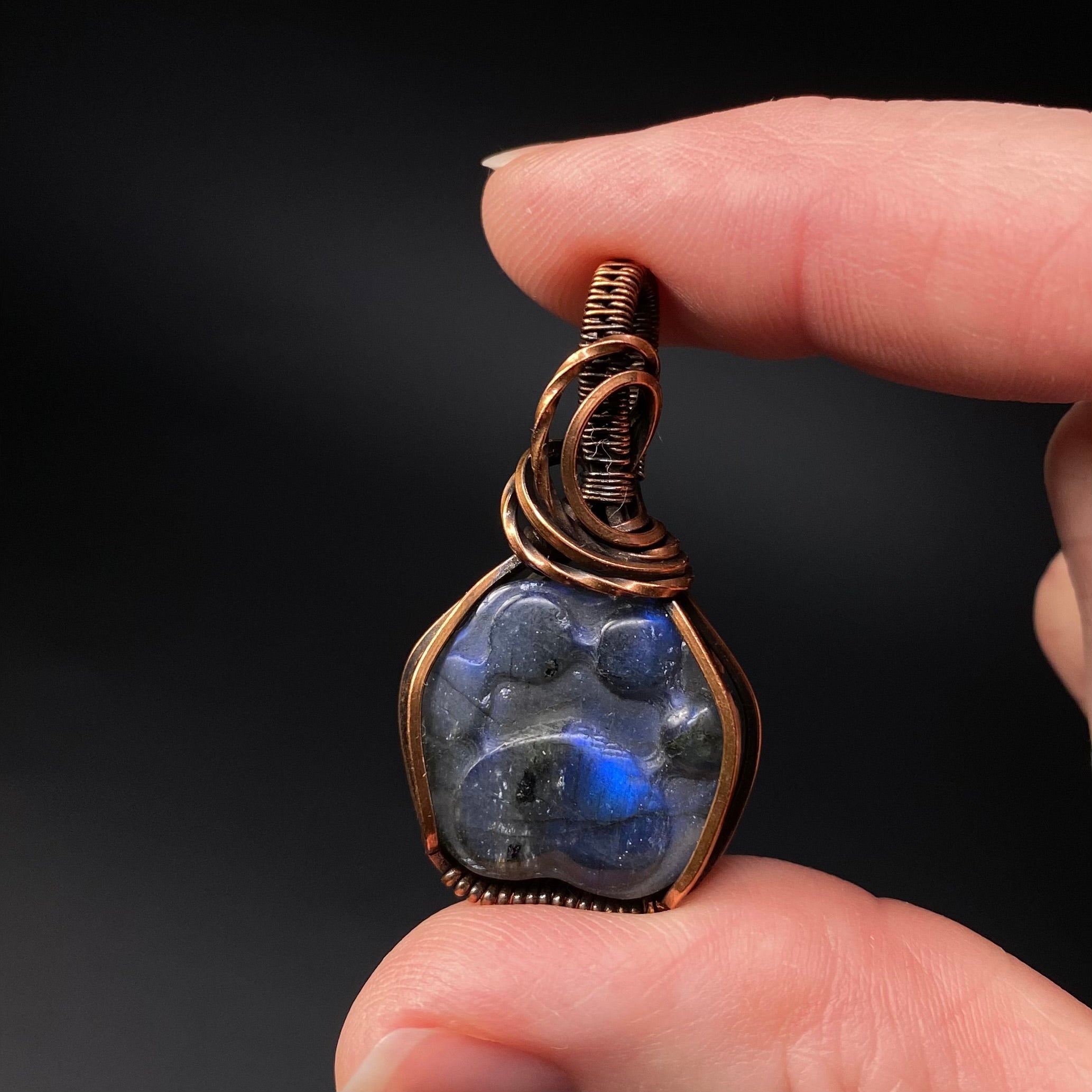 Labradorite Paw Cabochon and Copper Wire Wrapped Pendant