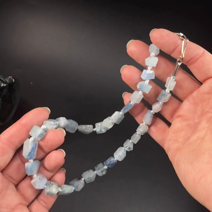 Polished Aquamarine Crystal Knotted Necklace