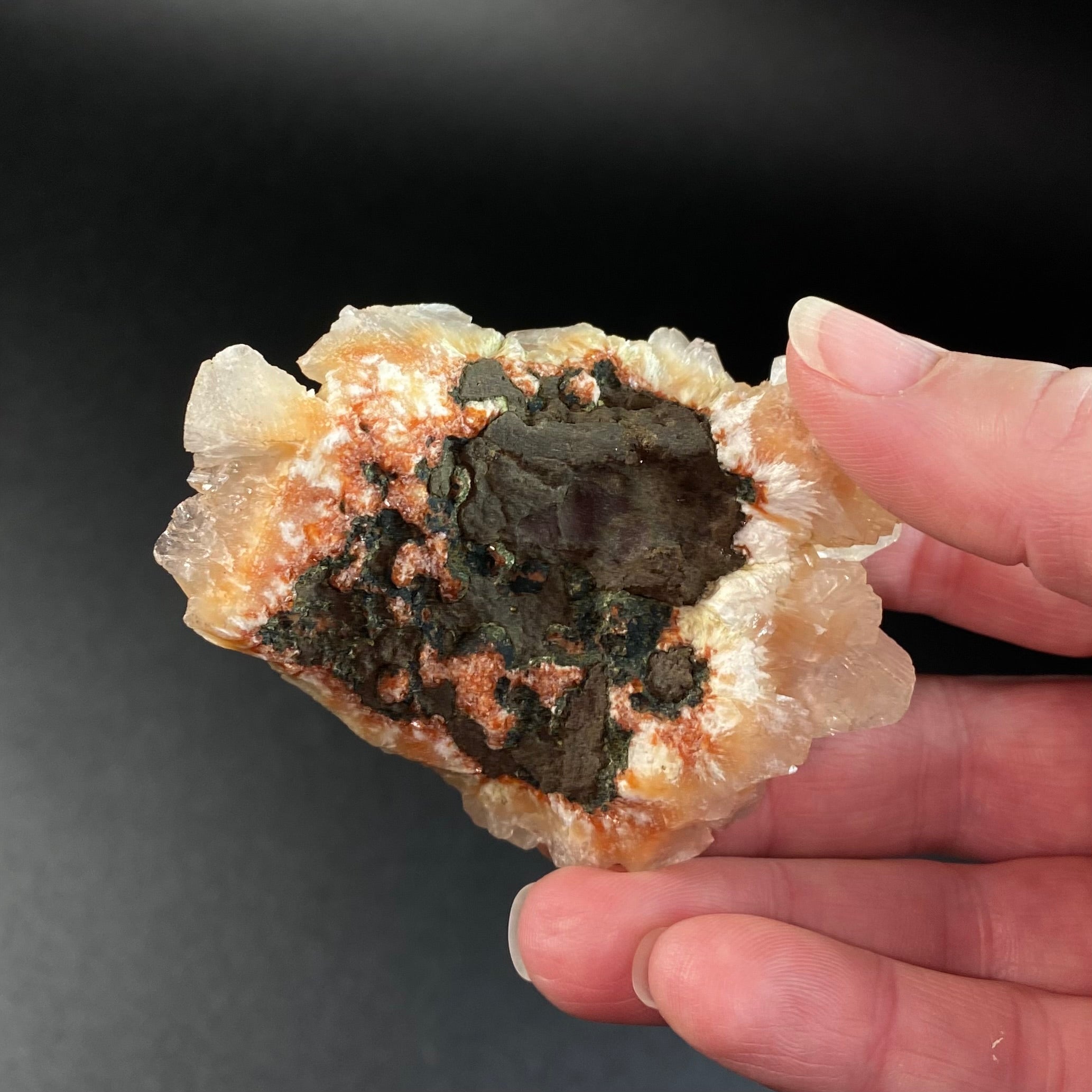 Pale Orange & Clear Heulandite Fan Crystal Cluster