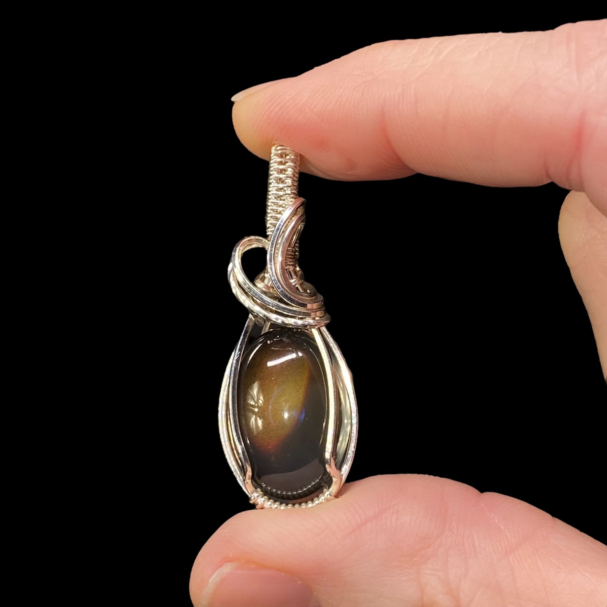 Color Changing Mood Stone & Sterling Silver Wire Wrapped Pendant