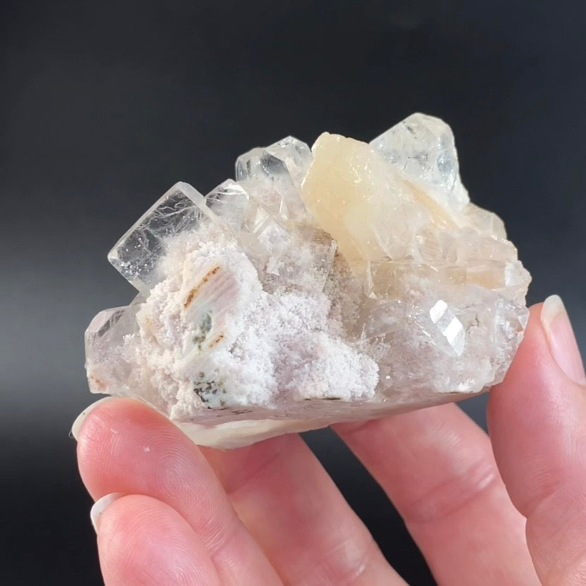 Clear Apophyllite Crystal Cluster with Stilbite