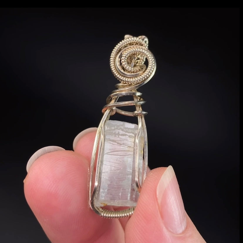 Aquamarine Crystal & Sterling Silver Handmade Wire Wrapped Pendant