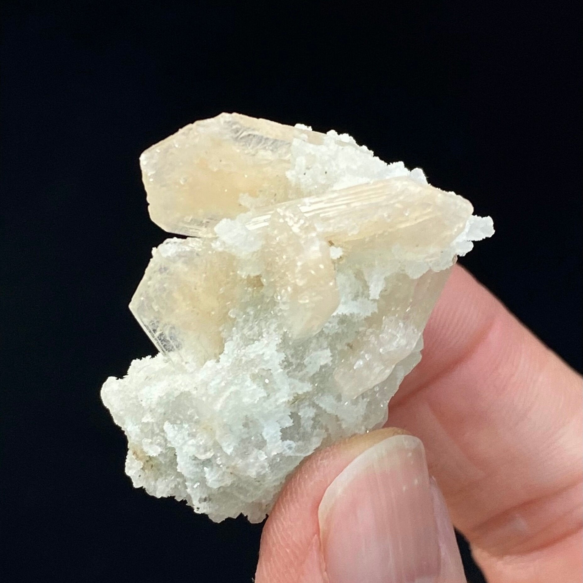 Gemmy Stilbite Crystals with Chalcedony Stalactites from Jalgaon, Maharashtra, India