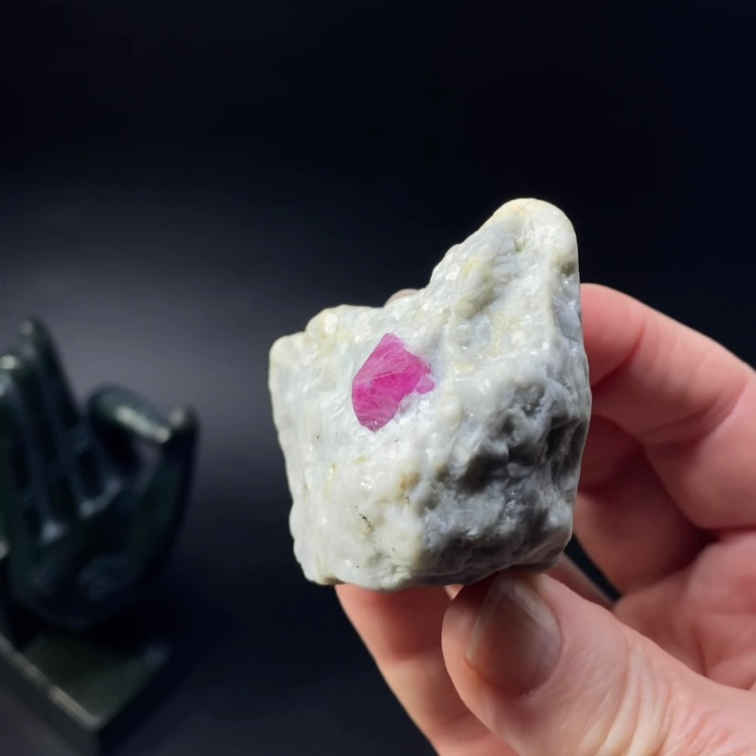 Pseudo Octahedral Natural Ruby Crystal on Marble Matrix, Jegdalek, Afghanistan