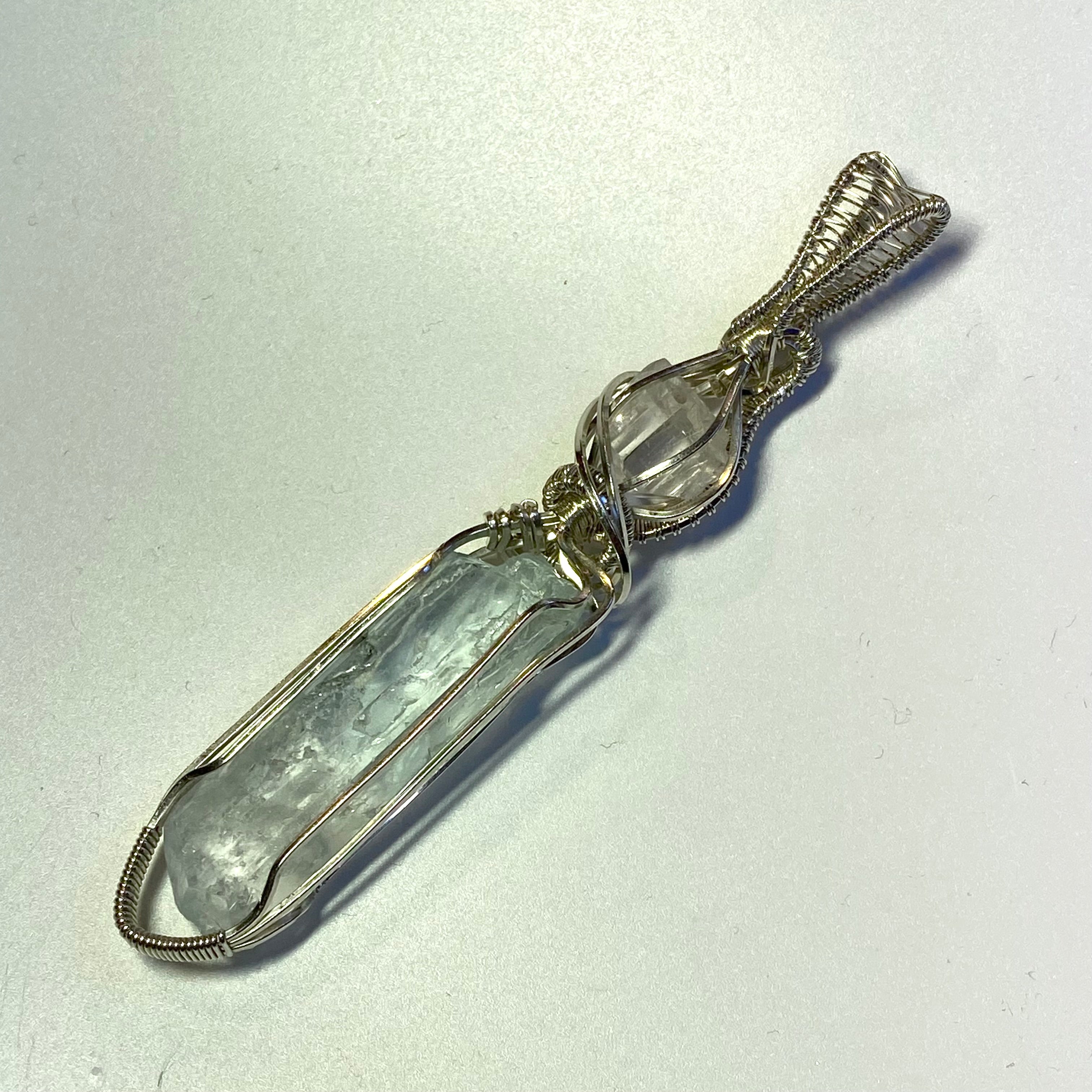 Natural Aquamarine and Topaz Sterling Silver Handmade Wire Wrapped Pendant