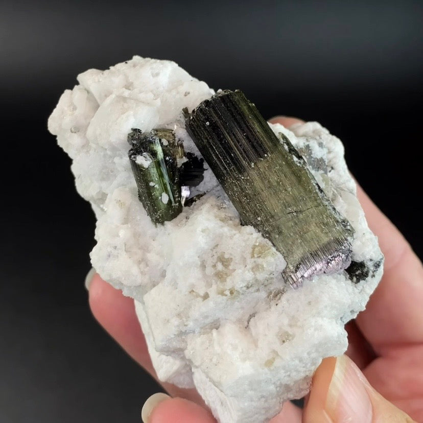Chatoyant Green Cat's Eye Tourmaline Crystals on Matrix Pech, Afghanistan