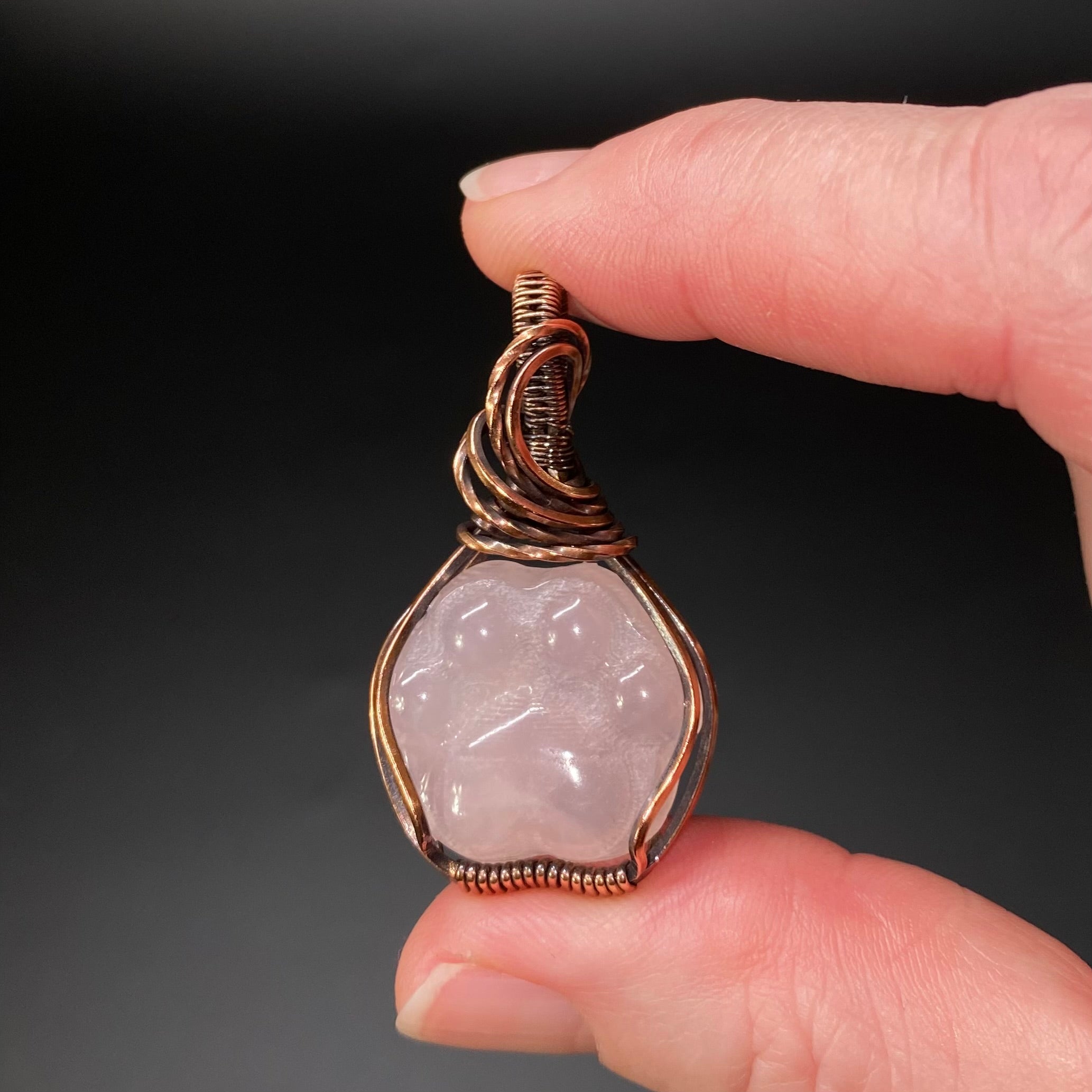 Rose Quartz Dog or Cat Paw Cabochon and Copper Wire Wrapped Pendant