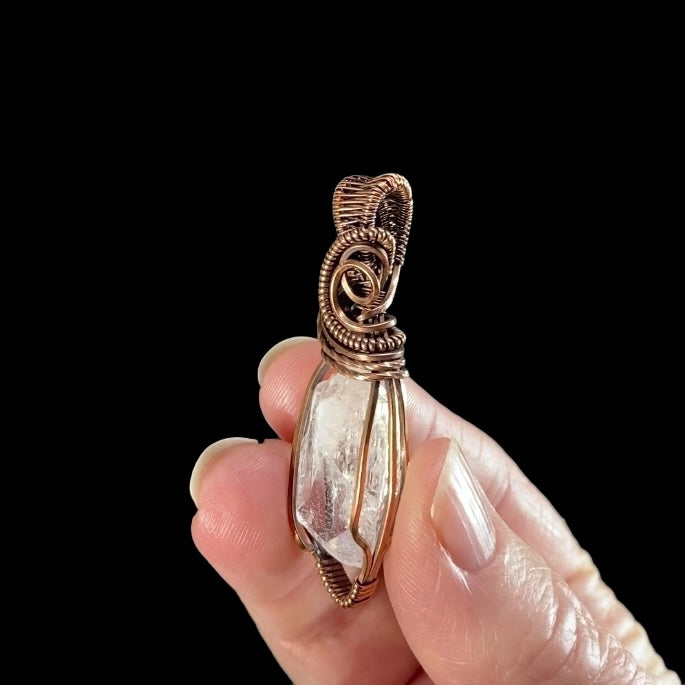 Natural Danburite Crystal and Copper Wire Wrapped Pendant