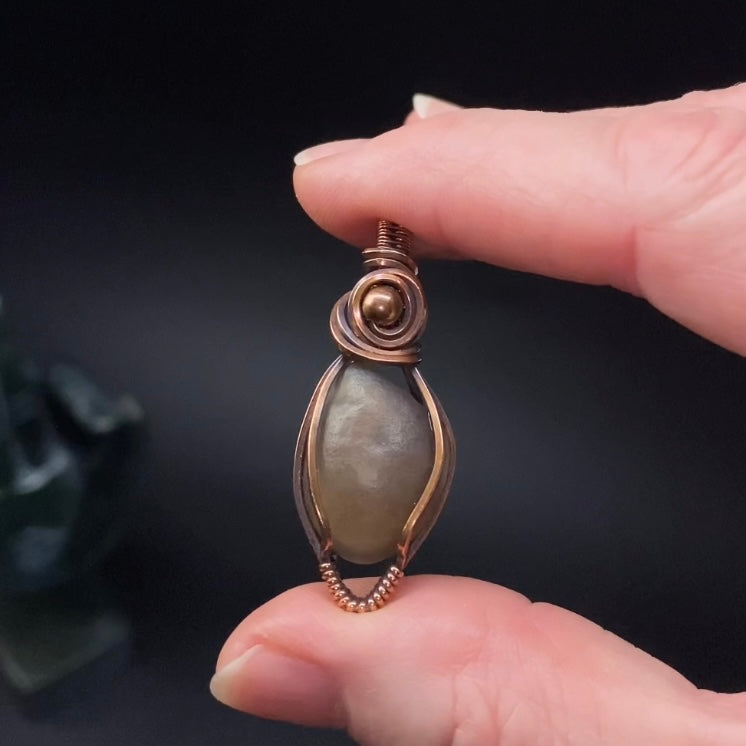 Gobi Desert Agate with Moving Sand Inclusions and Copper Wire Wrapped Pendant