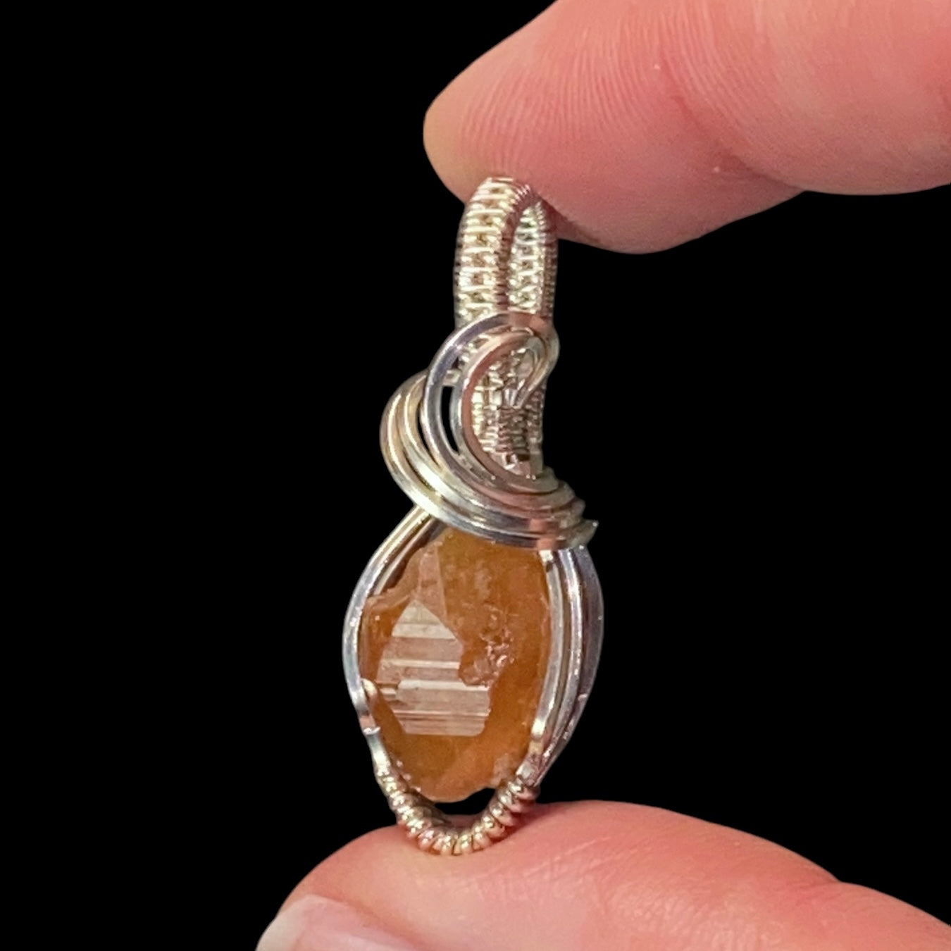 Natural Garnet & Tarnish Resistant Argentium Silver Wire Wrapped Pendant