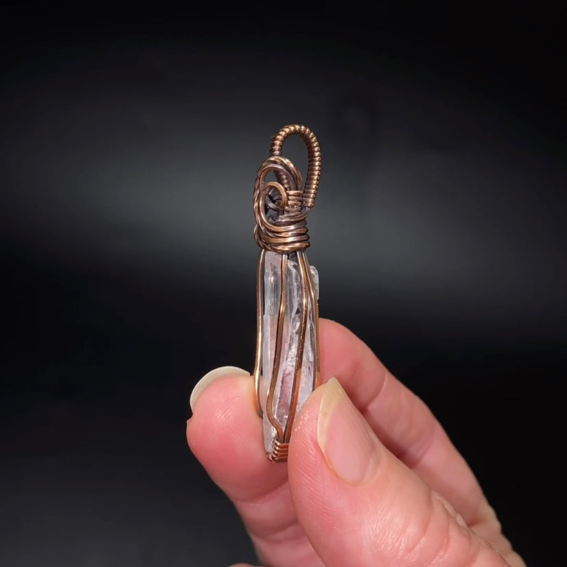 Fluorescent Spodumene Kunzite & Copper Wire Wrapped Pendant