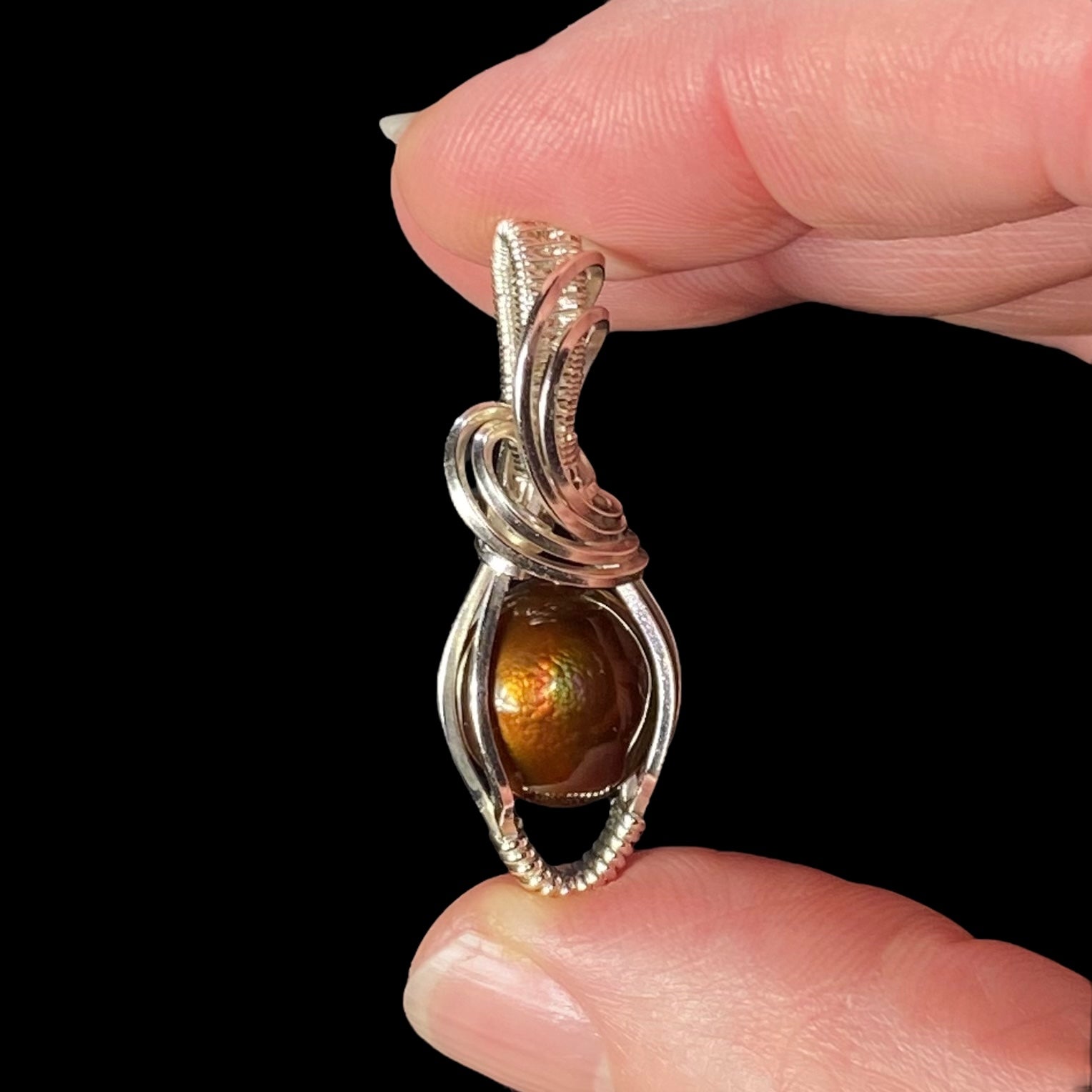 Mexican Fire Agate & Sterling Silver Wire Wrapped Pendant