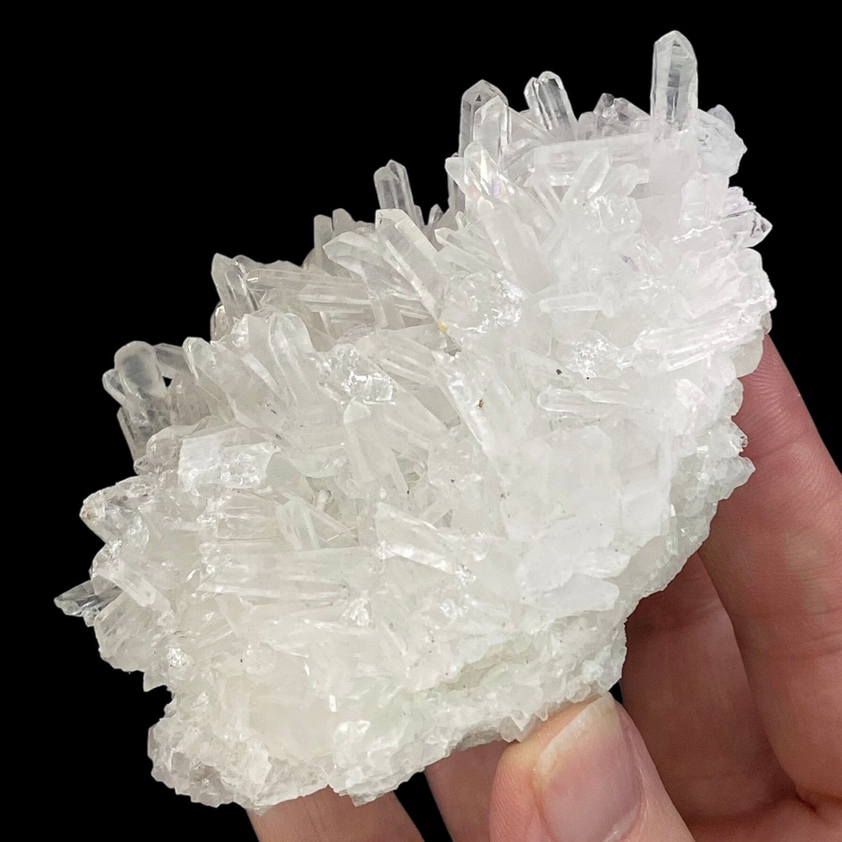 Clear Quartz Needle Cluster with Fluorescent Calcite from Trepca Mine Complex, Kosovo