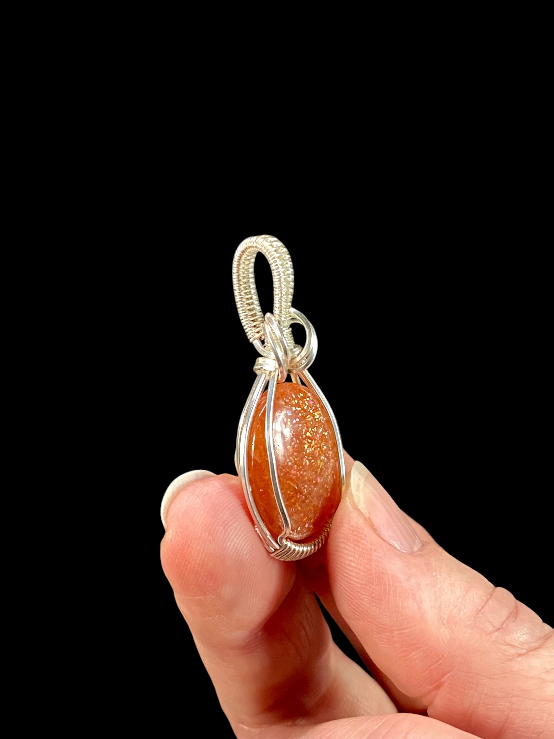 Sunstone and Sterling Silver Wire Wrapped Pendant