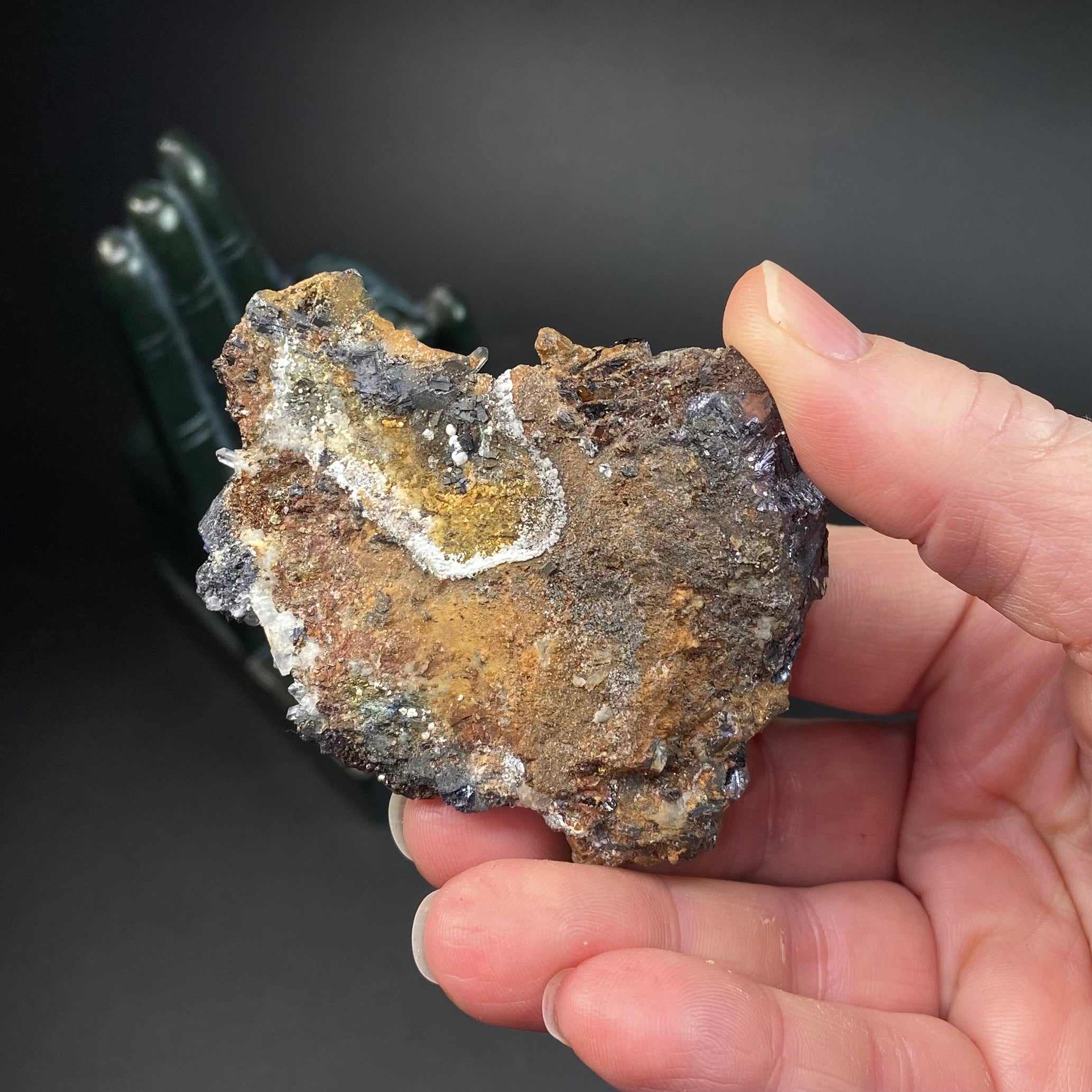 Galena Cluster with Calcite and Blue Iridescence from Trepça Mine Complex, Kosovo