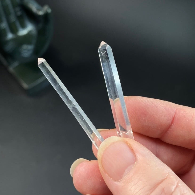 Singing Blue Smoke Lemurian Quartz Crystal Pair from Santander, Colombia