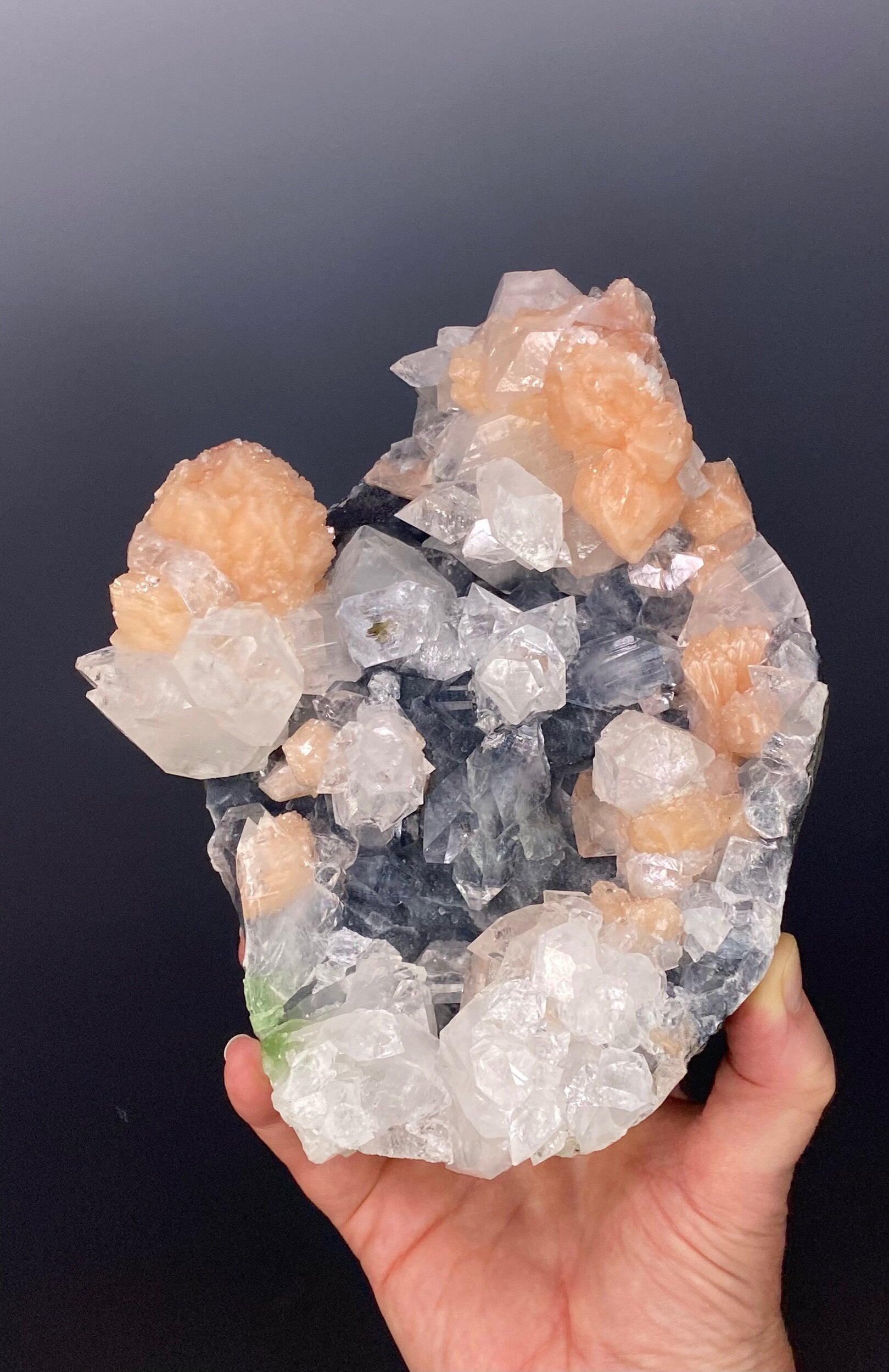 Clear Apophyllite Crystal Cluster with Stilbite in Trimmed Basalt Pocket from Maharashtra, India