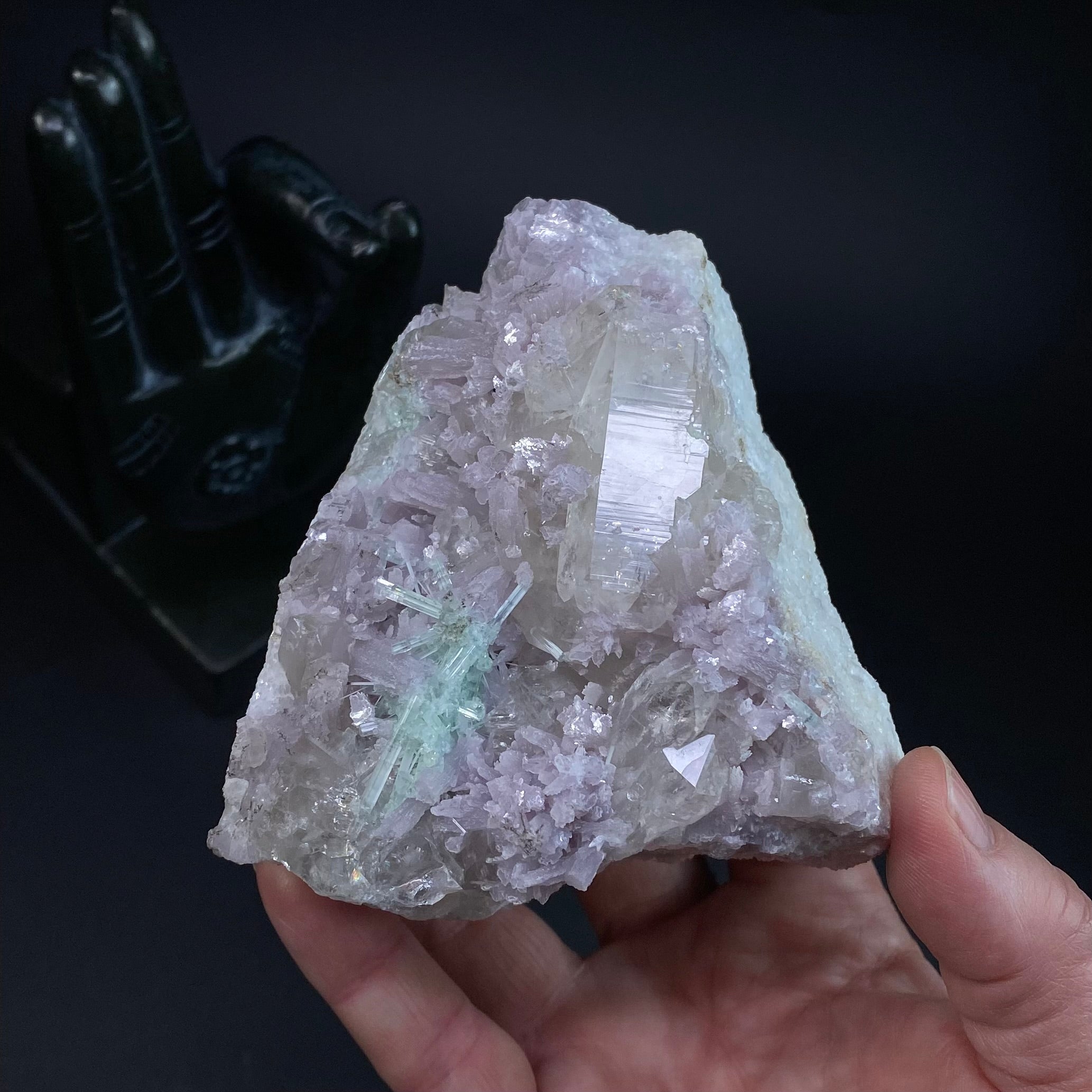 Lepidolite, Green Tourmaline & Quartz Crystals on Matrix