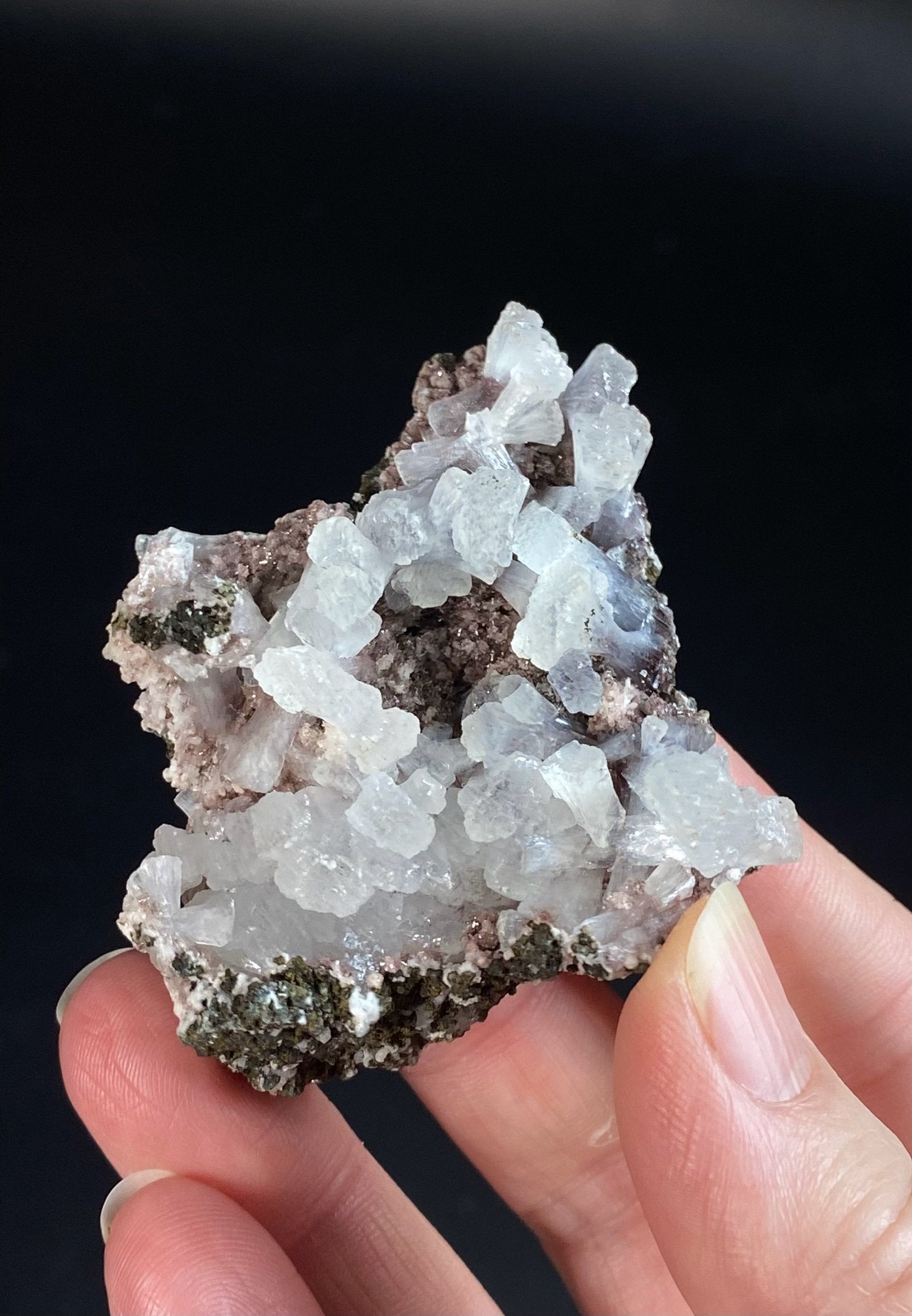 Clear Stilbite Cluster with Red Hematite, Maharashtra, India