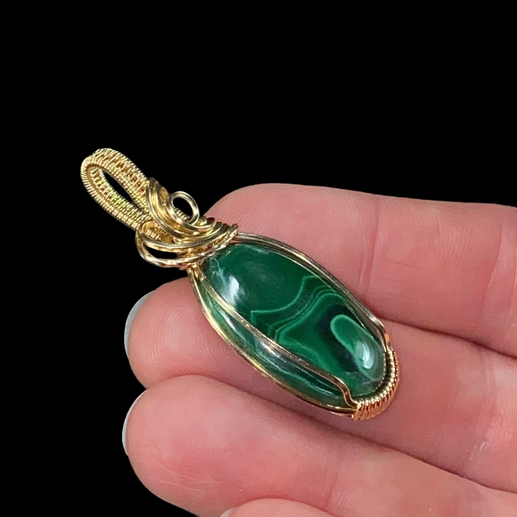 Malachite & 14k Gold Filled Wire Wrapped Pendant