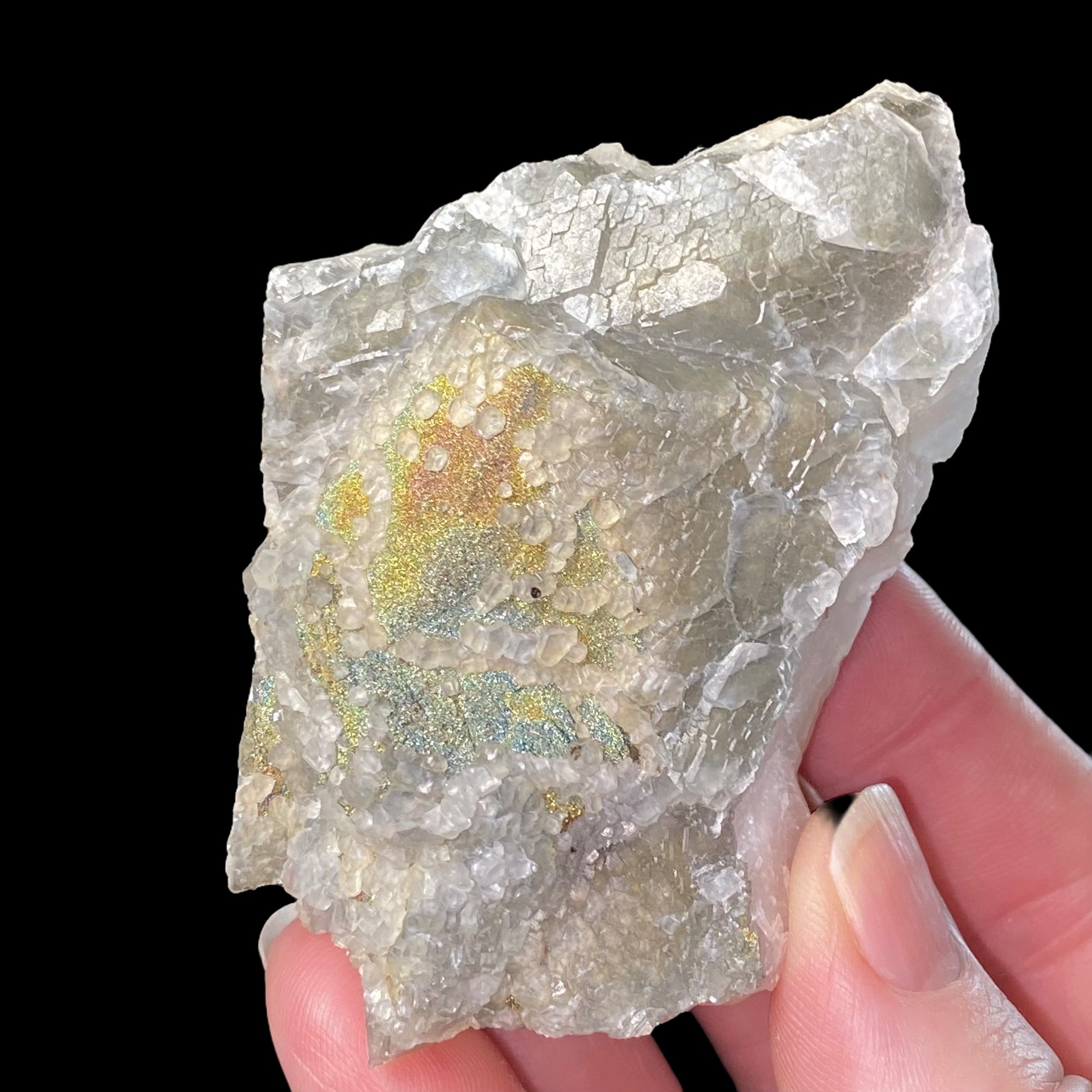 Rainbow Pyrite with Fluorescent Calcite from Trepca Mine Complex, Kosovo