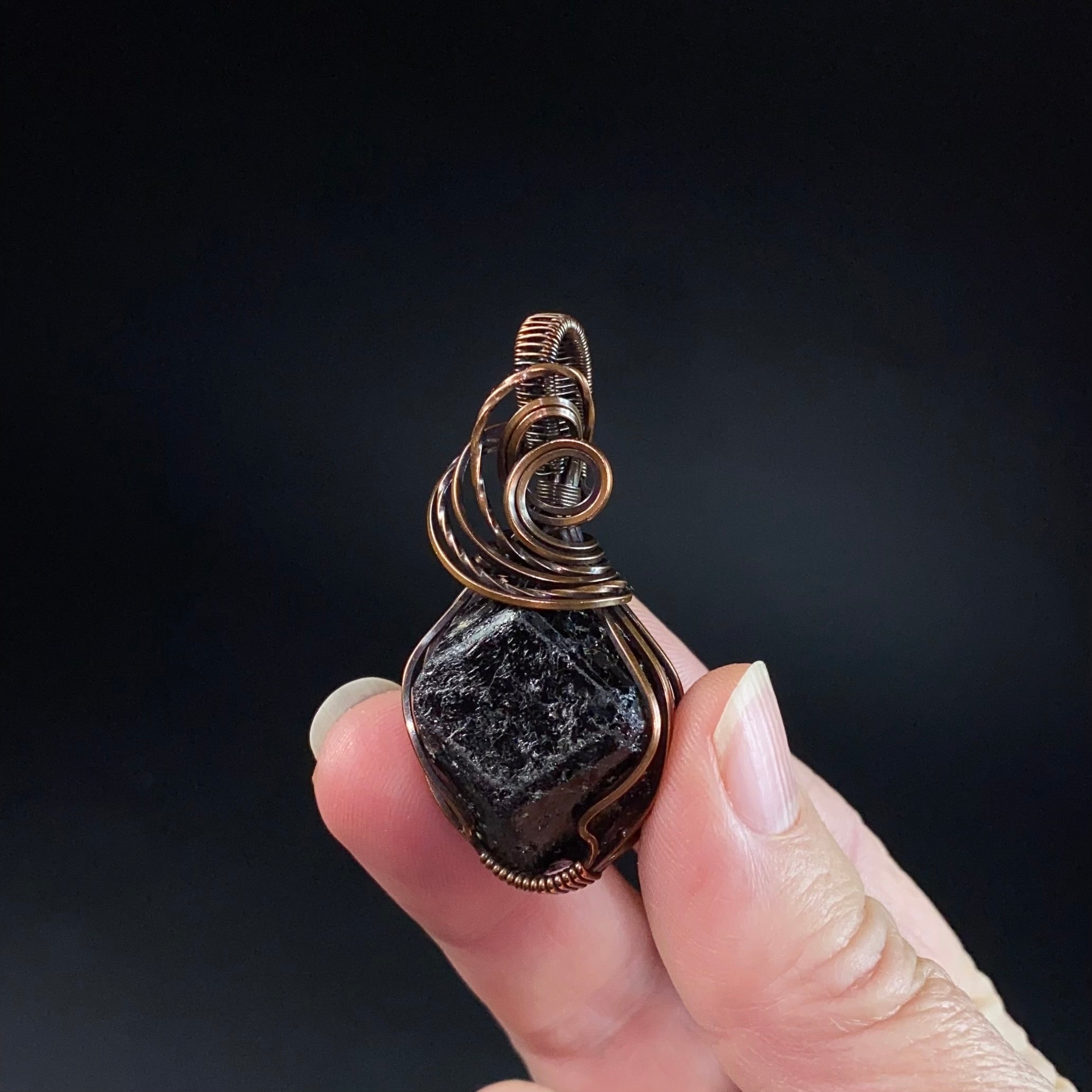 Natural Raw Almandine Garnet and Copper Wire Wrapped Pendant
