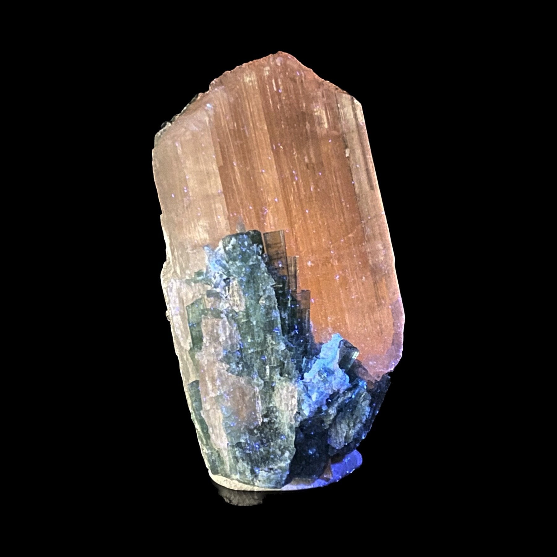 Pink Spodumene / Kunzite Crystal with Green Tourmaline