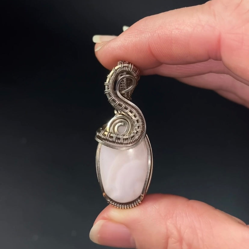 Fluorescent Mangano Calcite & Sterling Silver Wire Wrapped Pendant