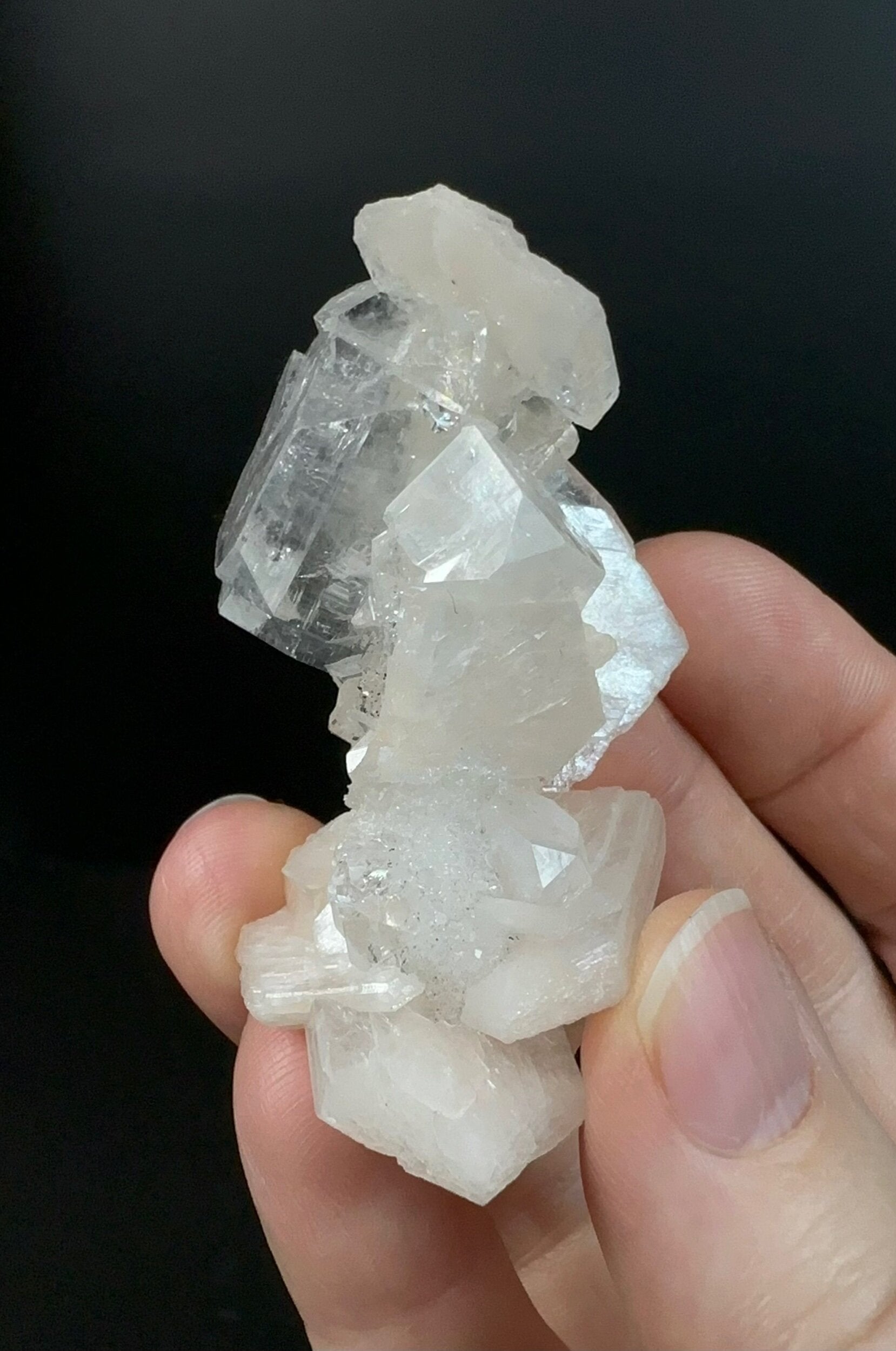 Clear Apophyllite Crystal Cluster with Peach Stilbite