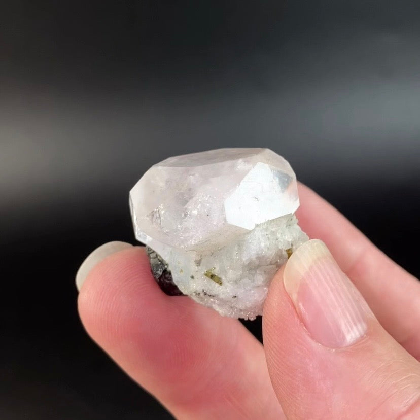 Aqua Morganite Crystal with Cat’s Eye Green Tourmaline & Albite
