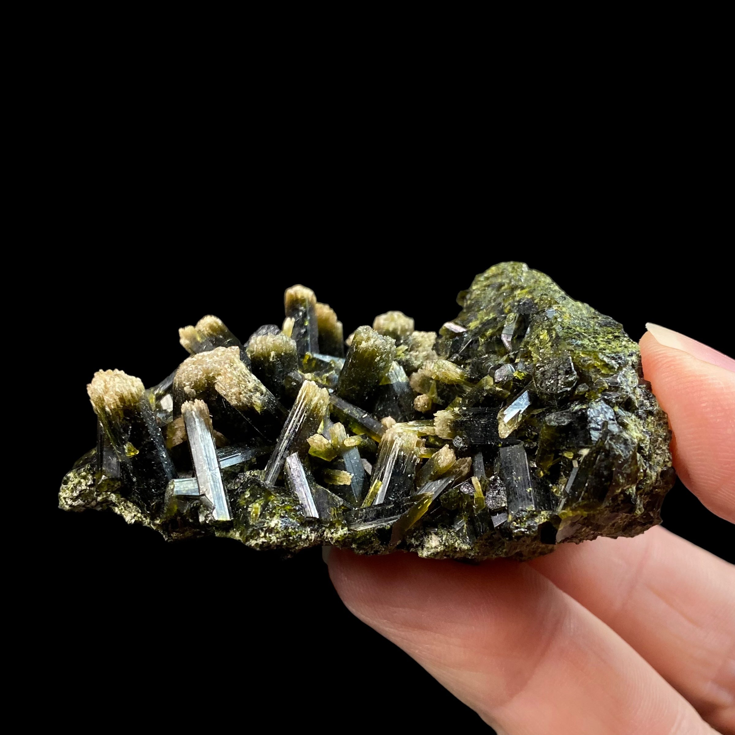 Etched Tip Bi-Color Epidote Crystal Cluster