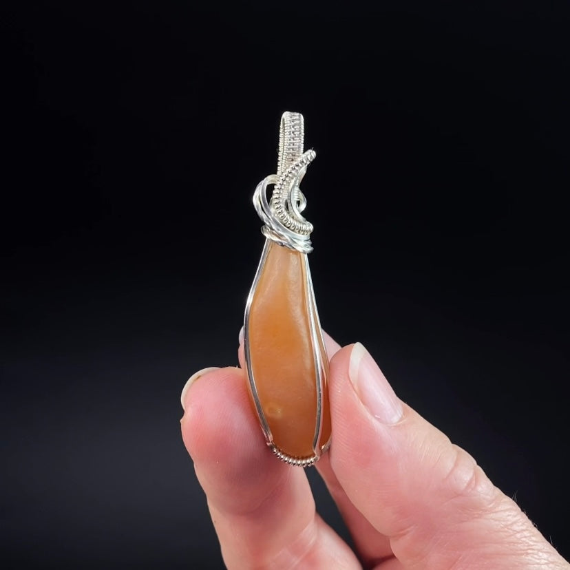 Gobi Desert Agate & Tarnish Resistant Argentium Silver Wire Wrapped Pendant