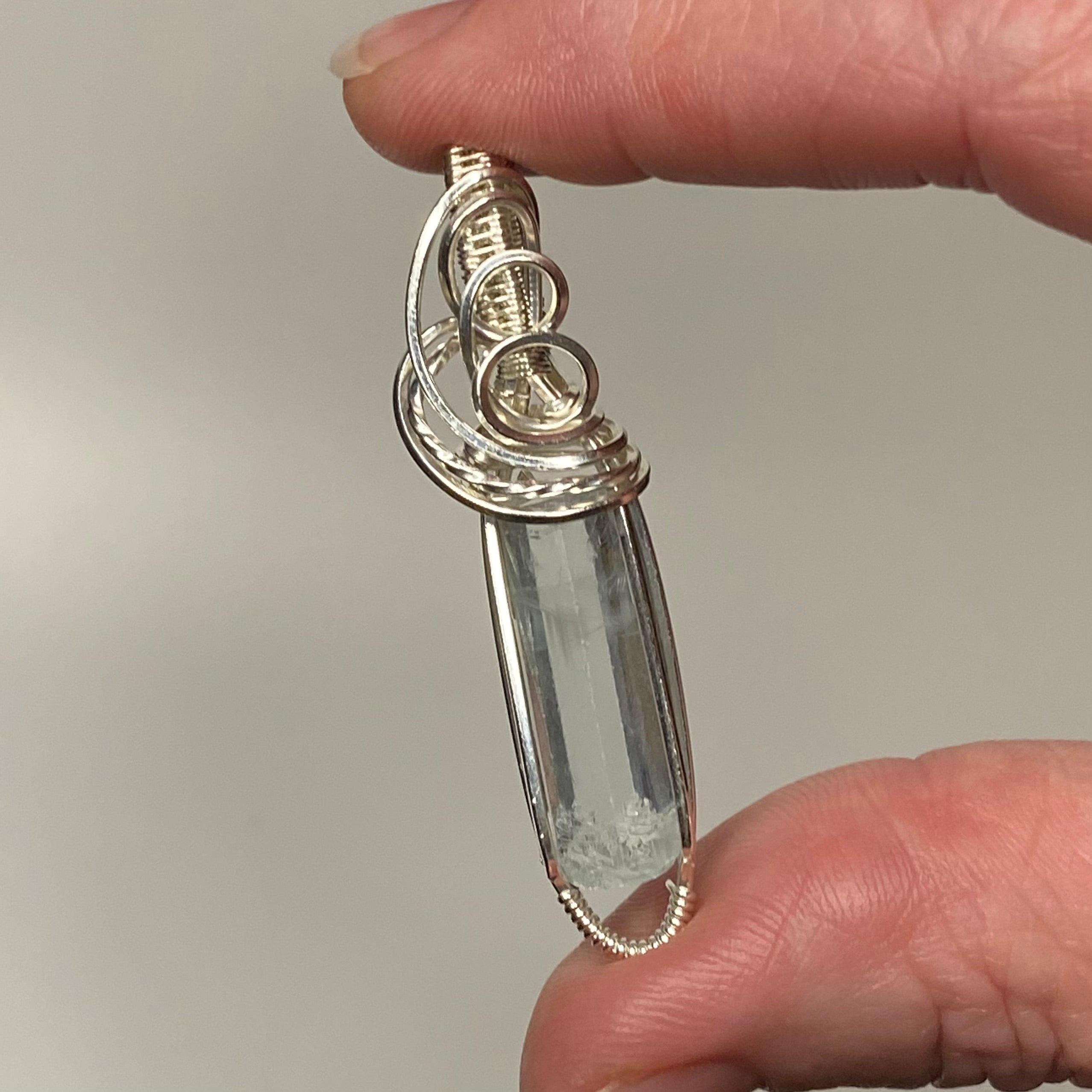 Aquamarine Crystal & Sterling Silver Handmade Wire Wrapped Pendant