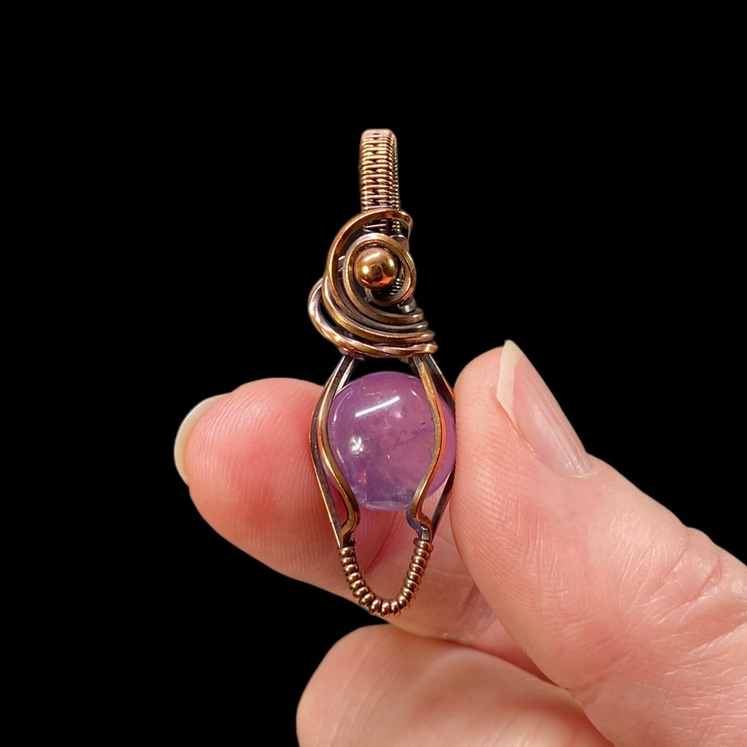 Amethyst Sphere and Copper Wire Wrapped Pendant