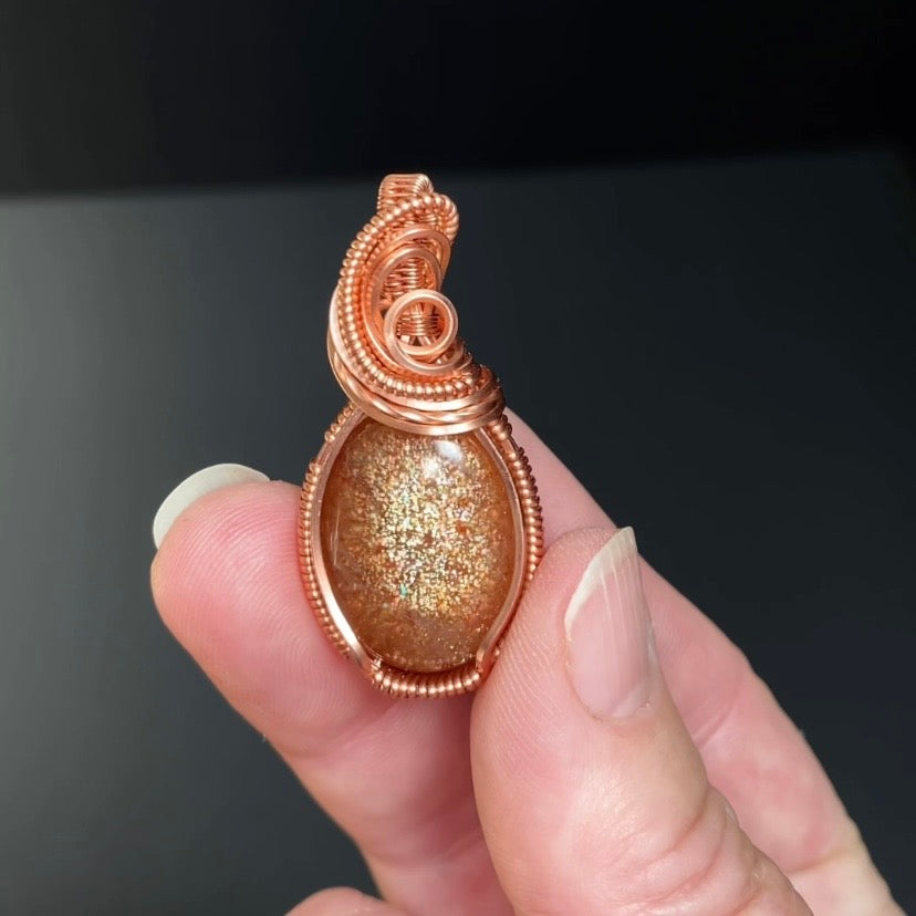 Sunstone and Raw Copper Handmade Wire Wrapped Pendant