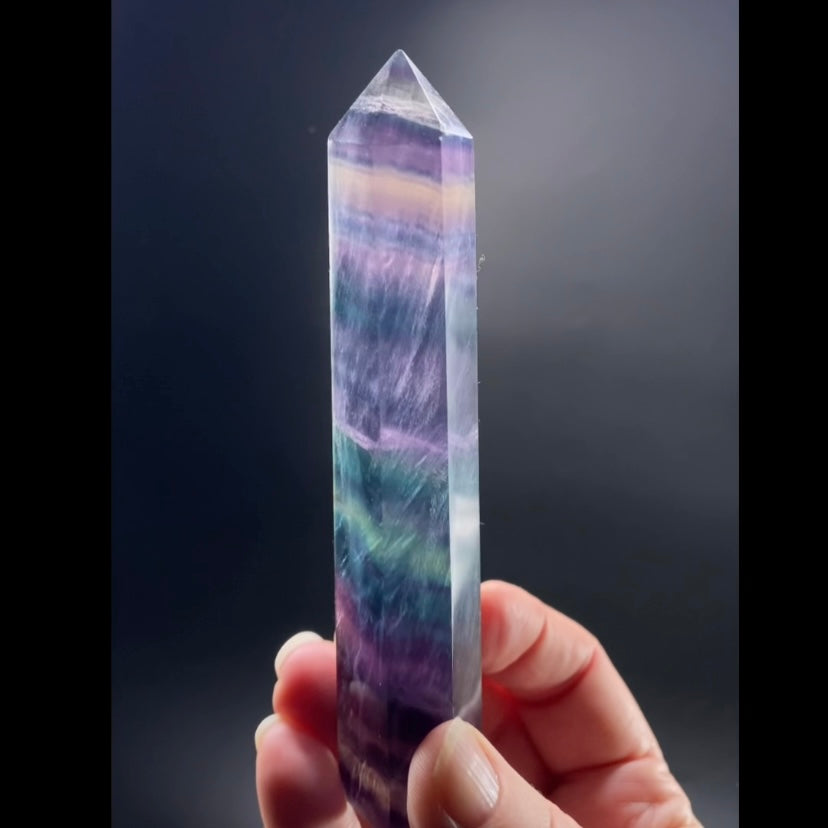 Purple and Green Fluorite Polished Tower
