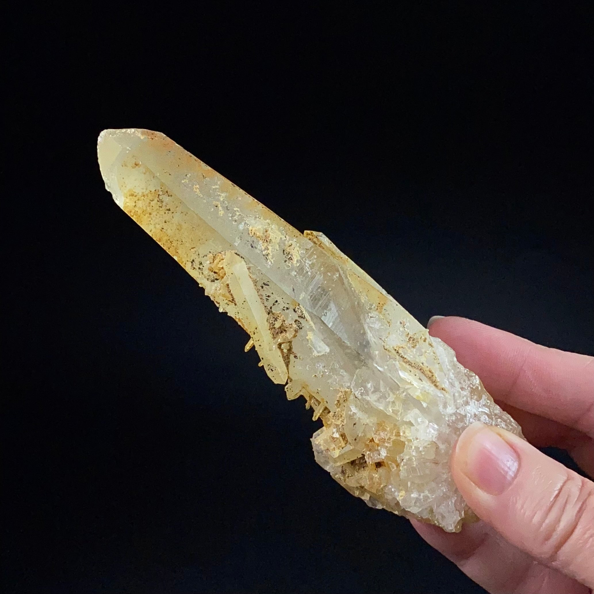 Trigonal Habit Golden Quartz Crystal with Natural Yellow Iron Oxide Surface Coating